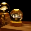 Wooden circular luminous base, creative crystal ball, galaxy solar system night light ornament, glass ball handicraft gift details Picture